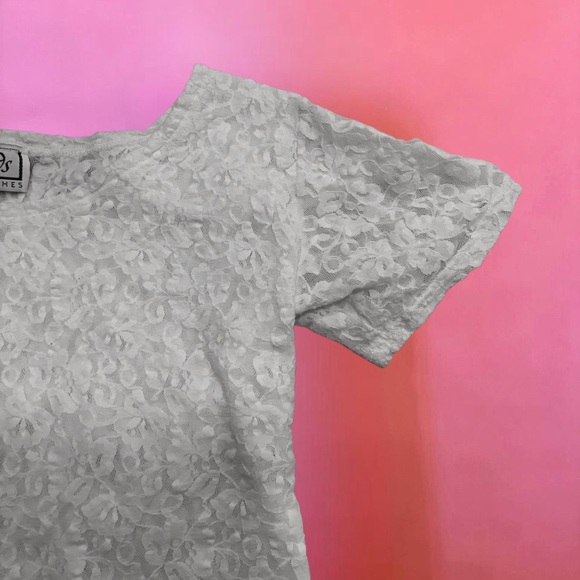 Vintage Kleid’s White Lacy / Floral Lace Baby Tee Shirt Top - Size XS - S - Picture 12 of 13